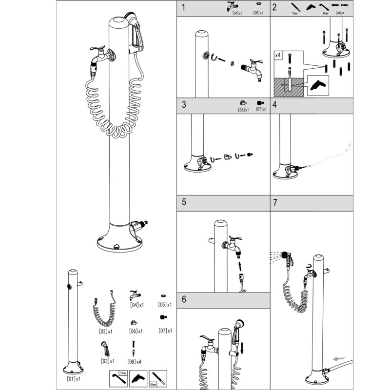 Fontana In Alluminio Resistente Con Attacco Laterale Include Tubo Da 75 m e Pistola a 8 Getti Facile Da Montare Ideale Per Esterni - immagine 5